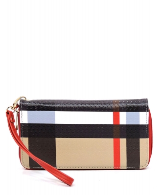 Plaid Check Printed Zip Around Wallet Wristlet BT020 RED